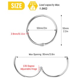 Caianwin Pack of 20 Shower Curtain Rings Metal Curtain Rings 50 mm Curtain Rings for Opening Curtain Rods Shower Curtain Rods and Book Rings (Silver)