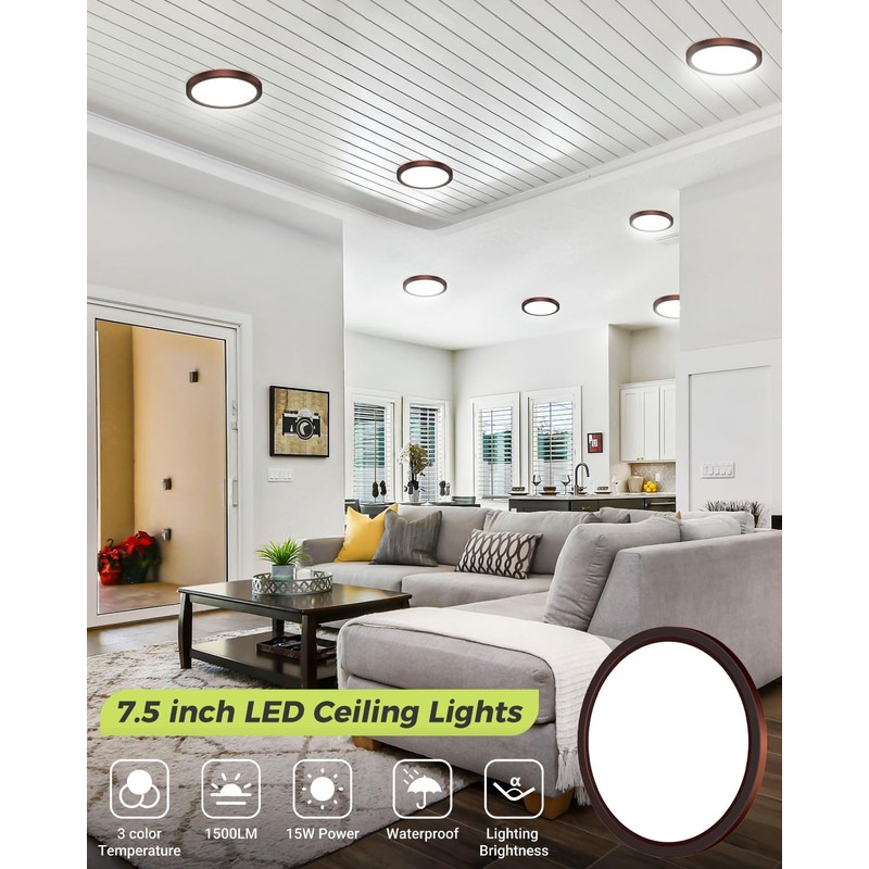 hepside 1PACK LED Flush Mount Ceiling Light, 3CCT Selectable 3000K-4000K-6500K