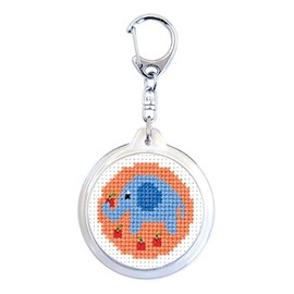 オリムパス製絲 クロスステッチ 刺しゅうキット どうぶつシリーズ ラウンドキーリング ゾウ 白 KS-145