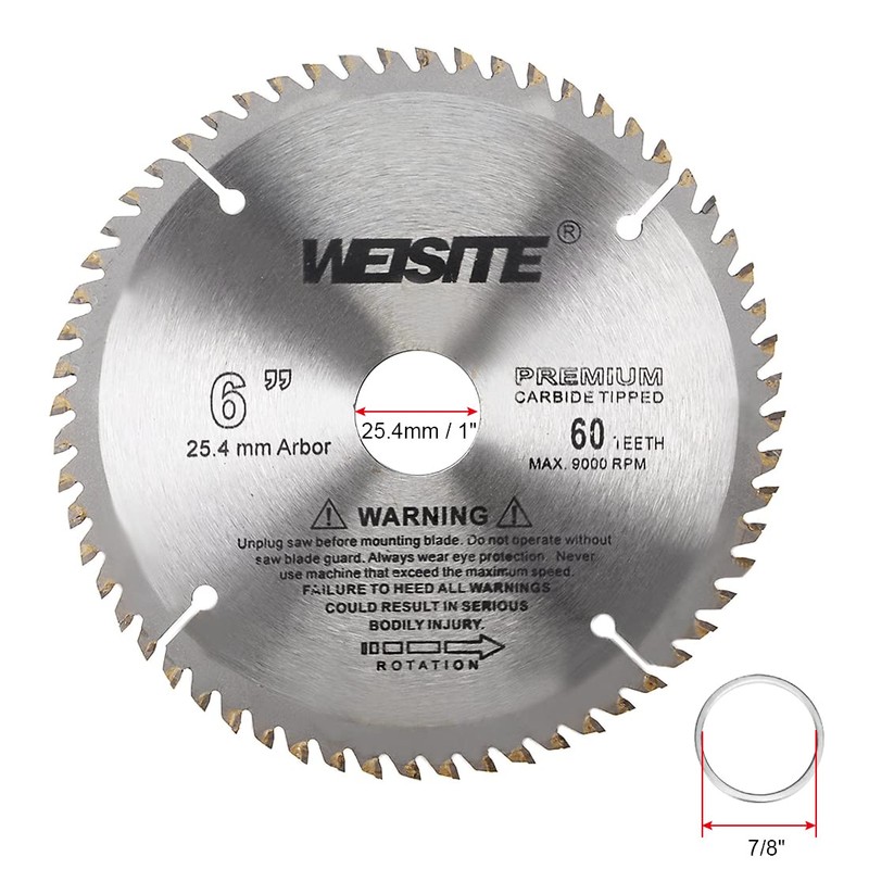 uxcell 6" Circular Saw Blade, 60T 1" Arbor with 7/8"