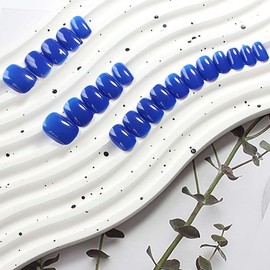 Blue Press On Nails Short Square Fake Nails Solid Color Full Cover False Nails With Designs Summer Acrylic Nails Artificial Nails Glossy Glue On Nails Reusable Stick On Nails For Women Manicure 24pcs