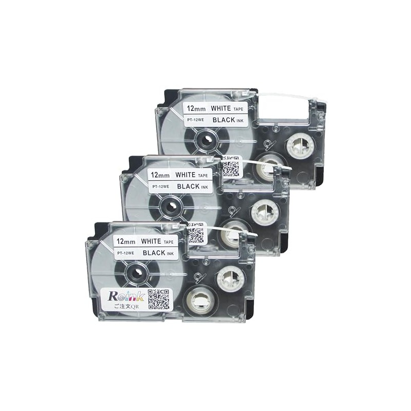 Casio XR-12WE Nameland Tape, 0.5 inch (12 mm), Set of