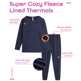 Sweet Hearts Girls' Thermal Underwear Set - 2 Piece Fleece Lined Top and Leggings Long Johns Base Layer for Kids: Made in USA, Size 10-12, Navy