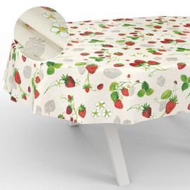 ANRO Oilcloth Tablecloth, Washable, Oilcloth, Garden Tablecloth, Outdoor, Indoor, Oval, 220 x 140 cm, Cut Edge, Strawberries
