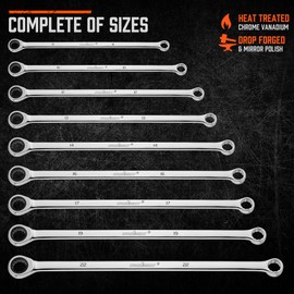 HORUSDY Extra Long Ratcheting Wrench Set, 8-22MM Double Box End, 9-Piece Metric CR-V Steel, with EVA Foam Tool Organizer