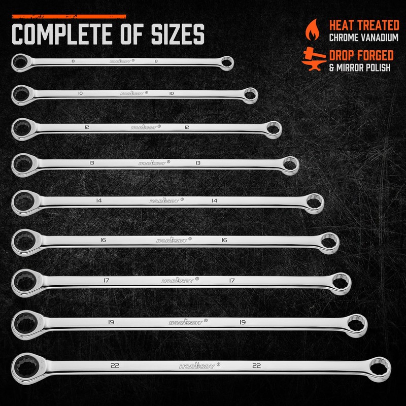 HORUSDY Extra Long Ratcheting Wrench Set, 8-22MM Double Box End,