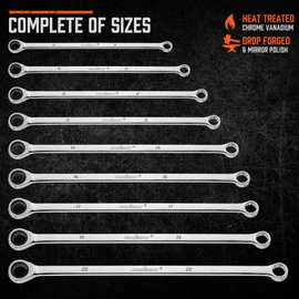 HORUSDY Extra Long Ratcheting Wrench Set, 8-22MM Double Box End, 9-Piece Metric CR-V Steel, with EVA Foam Tool Organizer