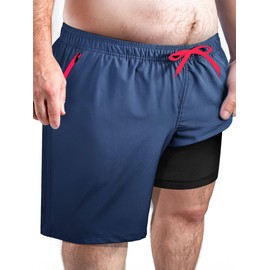 Arcweg - Bañador grande y alto para hombre, pantalones cortos de secado rápido con forro de compresión y bolsillos con cierre (2X-6X), Azul marino, 3X-Large Big Tall