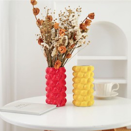 Romehaha Ceramic Fruirt Flower Vase, Decorative Ceramic Cylindrical Strawberry Red Vase,Unique Strawberry Decor for Home,Kitchen,Office