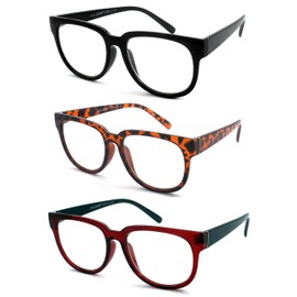 EYE ZOOM 3 Pairs Ladies Popular Style Plastic Frame Reading Glasses for Women, Multi-color, +3.00