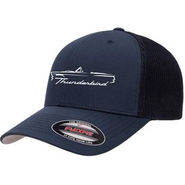 1955 1956 1957 Ford Thunderbird Convertible Outline Design Flexfit Trucker Mesh Fitted Cap Navy