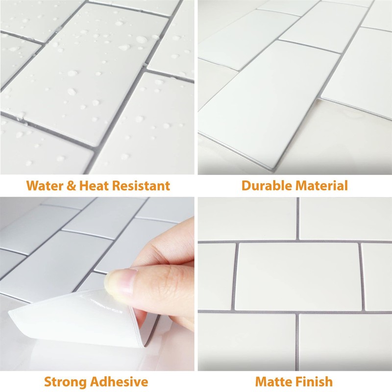 WALPLUS 3D Tile Stickers Peel and Stick Backsplash Splashback Decals