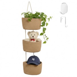 Wycoroy Over the Door Organizer, 3 Tier Hanging Wall Basket Storage for a Stylish and Clutter-free Space, Ideal for Boho Room Decor and Nursery Decor