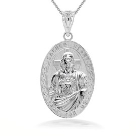 Claddagh Gold .925 Sterling Silver Sacred Heart Of Jesus Pray for Us Oval Medal Religious Pendant Necklace (16")