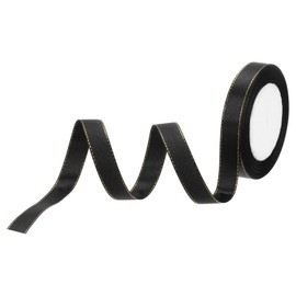 MECCANIXITY 5/8 Inch 25 Yard Wide Satin Ribbon with Gold Edges Border Grosgrain Fabric Ribbon for Gift Wrapping Wedding Bouquet, Black