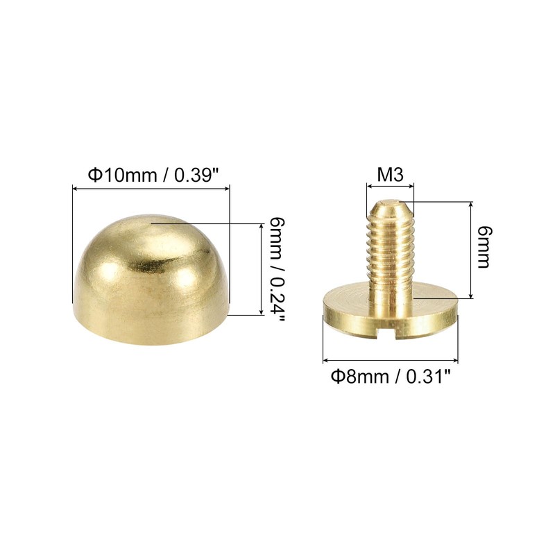 uxcell 10x6mm Round Studs Rivet Purse Handbag Feet Spike Brass