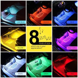 Car Interior Lights 4pcs 36 LED Car Floor Atmosphere Glow Neon lights Multi-Color Music Car LED Strip Lights Decorative Underdash Lighting Kit with Sound Active function Wireless Remote Control DC 12V