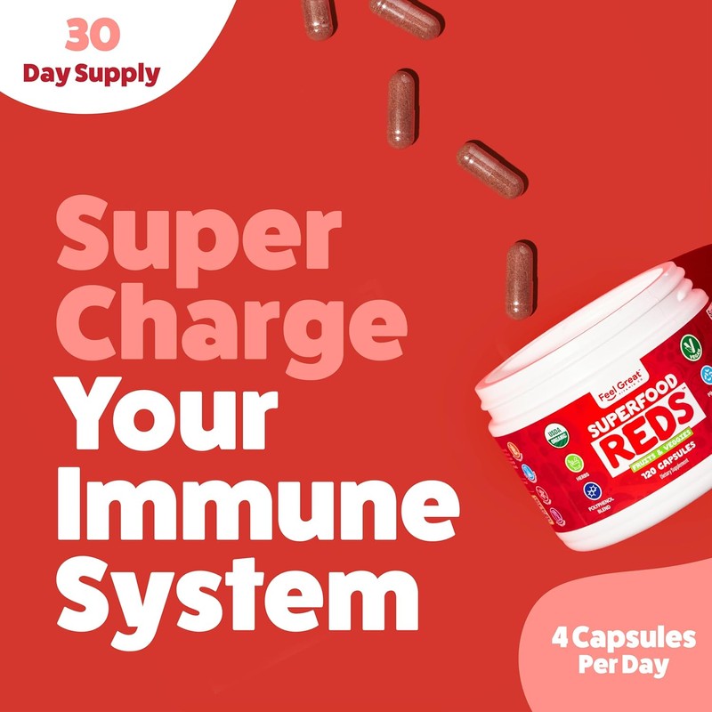 ​Feel Great Organic Super Reds Powder Superfood Capsules Polyphenols Supplement