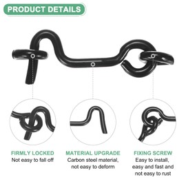 M METERXITY 5-Pack Hook and Eye Latch for Door 1.5 Inch Carbon Steel Gate Latch Barn Door Lock Hook and Eye Gate Latch for Gate/Shutters/Window/Cabinet/Bathroom [Black]