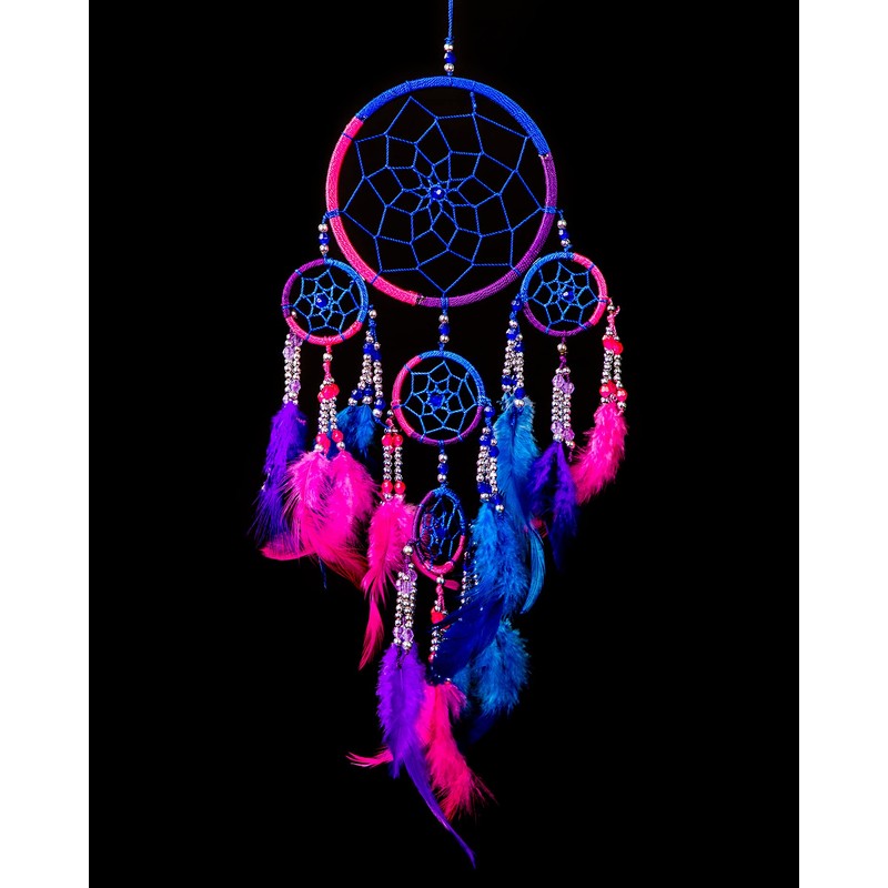 Pink Pineapple Dreamcatcher Colourful with Feathers and Silver Beads: Handmade