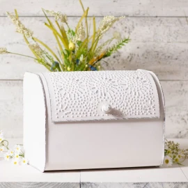 Irvin's Tinware Rustic White Bread Box - Punched Tin Design