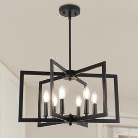 WBinDX Black Chandelier, 6-Light Modern Geometric Hanging Metal Chandeliers for Dining Room Kitchen Table Island Foyer Entryway Living Room Bedroom