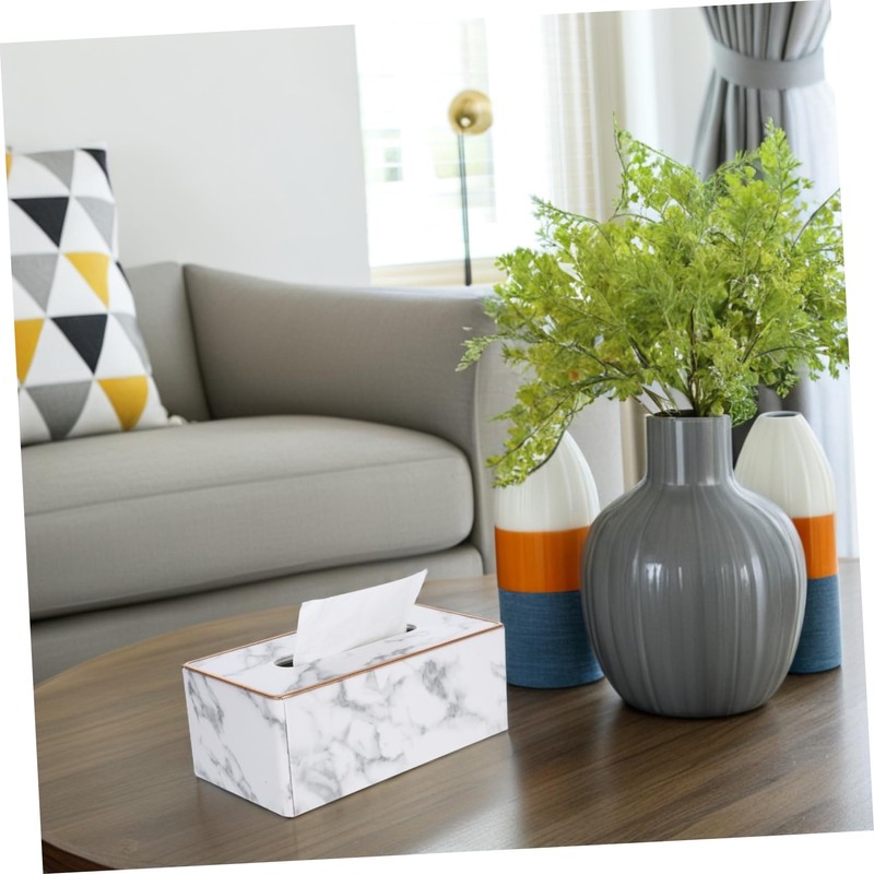 WOONEKY Luxury Marble Pattern Tissue Holder Modern Napkin Organizer for