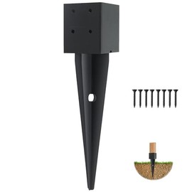1 Pcs 4x4 Fence Post Anchor Ground Spike 16"(Inner Size 3.6"x3.6") Black Powder Coated–Mailbox Post Anchors, for Deck,Fence,Railing,Mailbox