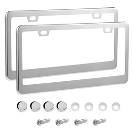 Gdnecad 2PCS License Plate Frames, 2 Holes Polish Mirror Car Tag Frame Cover with Washers & Screws, Rustproof Stainless Steel Front Rear License Plate Holder for Most Vehicles