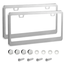 Gdnecad 2PCS License Plate Frames, 2 Holes Polish Mirror Car Tag Frame Cover with Washers & Screws, Rustproof Stainless Steel Front Rear License Plate Holder for Most Vehicles