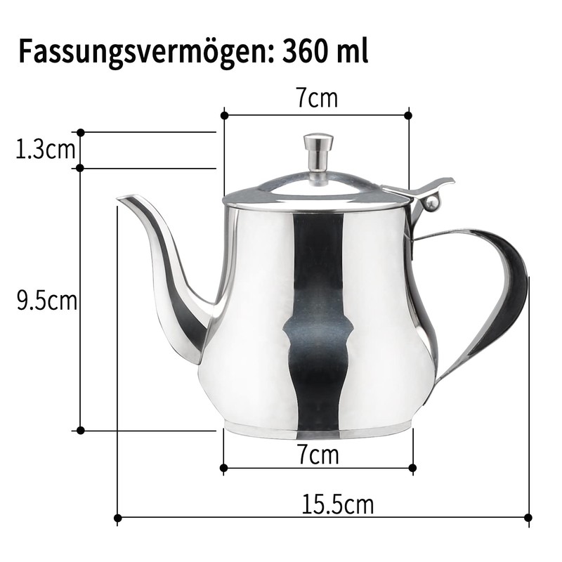 SANQIAHOME Small Stainless Steel Teapot (Silver, 360ml)