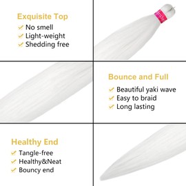 White Braiding Hair Extension, 28 Inches Pre Stretched Braiding Hair for hair Braids,2 Packs Yaki Texture Synthetic Braid Hair