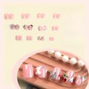 24Pcs Bow Cherry Rhinestone French Tip Press on Nails Short
