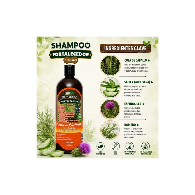 Shampoo Cola Caballo Crece Grosor Anticaída Fuerza