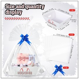 Pickmesh 6 Pack Sports Senior Night Baskets for Gifts Empty, 12x10x4 Senior 2025 Large Gift Basket Kit, 6 Cardboard Baskets with Handle 6 Plastic Bags with Bows for Sport Senior Night Gift(Baseball)