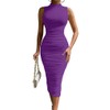 LAGSHIAN Women's Sexy Bodycon High Neck Sleeveless Ruched Midi Cocktail
