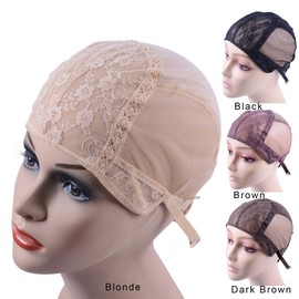 Double Lace Wig Cap Weaving Wig Cap with Adjustable Straps on the Back Swiss Lace Hairnet for Making Wigs (Blonde M)