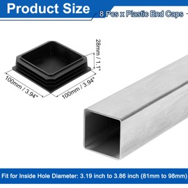 sourcing map 4" (100mm) Square Tubing End Caps, 8 Pcs Plastic Hole Plugs Insert End Cap for Metal Tubing Post Chair Leg Table Bookshelves Furniture, Black