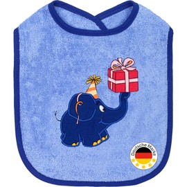 Smithy by Dagmar Nelk Die Sendung mit der Maus Baby Bib, Blue Elephant Birthday, 100% Cotton, Popper Fastening, blue, 24 x 24 cm