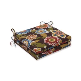 Pillow Perfect Reversible Floral Stripe Indoor/Outdoor Square Corner Chair Seat Cushion with Ties, Plush Fiber Fill, Weather, and Fade Resistant, 20" x 20", Brown/Orange Annie, 2 Count