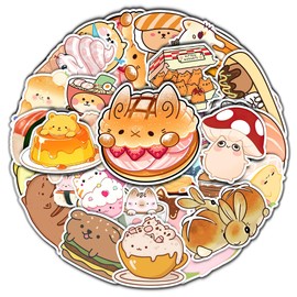 BIGZORO Pack 50 PCS Kawaii Stickers Animal Food Word Cute Vsco Vinyl Sticker Decals Waterproof Aesthetic for Wall Laptop Bike Car Bumper Helmet Water Bottle for Kids Girls