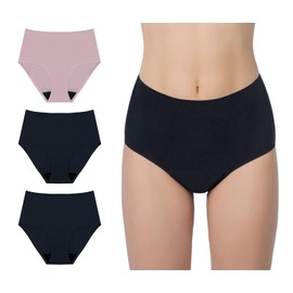 AIRCUTE Washable Urinary Incontinence Underwear for Women Absorbent Seamless High Waist Leak Protective Panty 3 Pack (Black-Black-Blush, Medium)