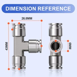 Bwintech 2 x 6 mm 3-way T-piece with plug-in connection, 3-way adapter for stainless steel quick release PE air lines