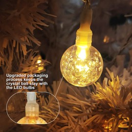 LOENDE Battery Operated Globe String Lights 16FT Waterproof 30 LED 8 Modes Outdoor String Lights Crystal Ball String Light with Timer for Backyard Garden Balcony Pergola, Warm White (2 Pack)