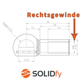 SOLIDfy 4 x Ball Pan B13 M8 DIN 71805 + Locking Bracket Form B Galvanised 13 mm