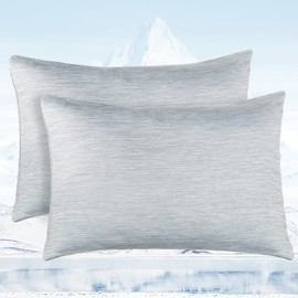 Avoalre 2Pack Cooling Pillowcases for Hair and Skin 50x75cm Double-Sided Cold Pillow Case Cover with Arc-Chill Cooling Fiber(Q-Max＞0.4) Hidden Zipper Helps Sleep Hypoallergenic Gray