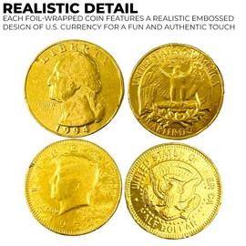 Set of 96 Assorted Chocolate Coins – Realistic Gold Foil Wrapped Quarters & Kennedy Half Dollar Candy Treats – For St Patrick's Day, Easter, Halloween, Classrooms, Scavenger Hunts & More!