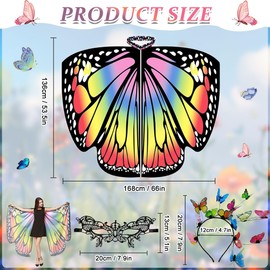 LGZIN Butterfly Costume Women, Butterfly Costume Adults, Butterfly Wings Cape with Butterfly Headband Face Mask, Colourful Butterfly Cape for Carnival, Fancy Dress, Theme Party