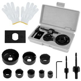 Starich Hole Saw Sets, 12pcs Holesaw Set, 19-64mm Carbon Steel Circular Drill Cutter Kit with a Pair of Gloves & Storage Box, Hole Cutter Kit for Plasterboard,Wood,PVC Board,Plastic Plate (Grey)