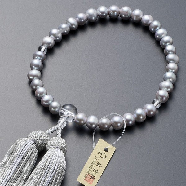 Buddhist Altanya Takita Shoten Kyoto Prayer Beads for Women, Freshwater Pearl (Gray Color), 0.3 inch (8 mm) Ball, Pure Silk Bassel, With Bead Bag, Can Be Used in All Sects, Certificate Included